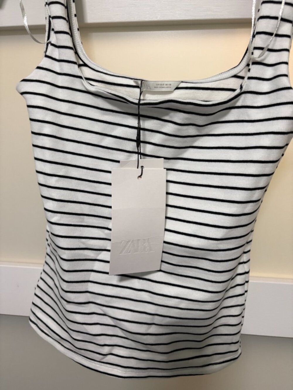 Zara Ladies Black White Striped Tank Top Shirt sz S Small NWT NEW - Picture 2 of 3